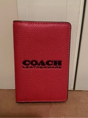 Coach Red Pebbled Leather Passport Holder with Black Logo